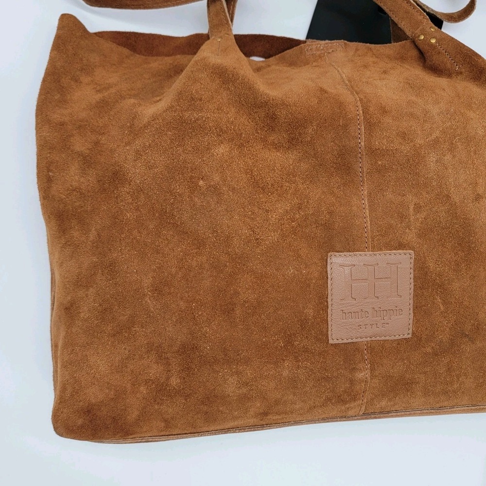 Haute Hippie Brown Suede Leather Tote Shoulder Bag Large Boho Shopper Purse - Picture 12 of 16